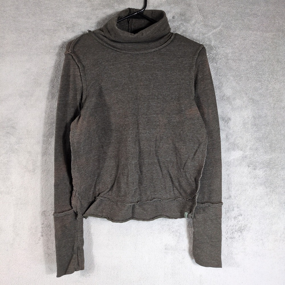 We The Free Free People Brown Turtle Neck Raw Hem Exposed Seam Top Medium